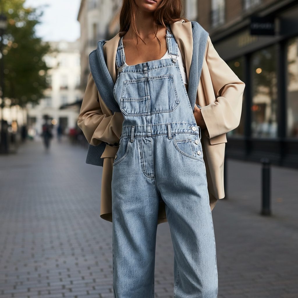 Posy | Losse jeanssalopette met wijde pijpen voor dames