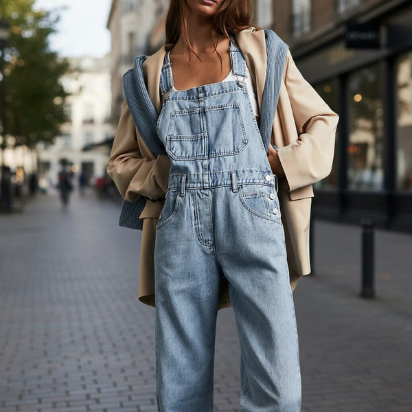 Posy | Losse jeanssalopette met wijde pijpen voor dames