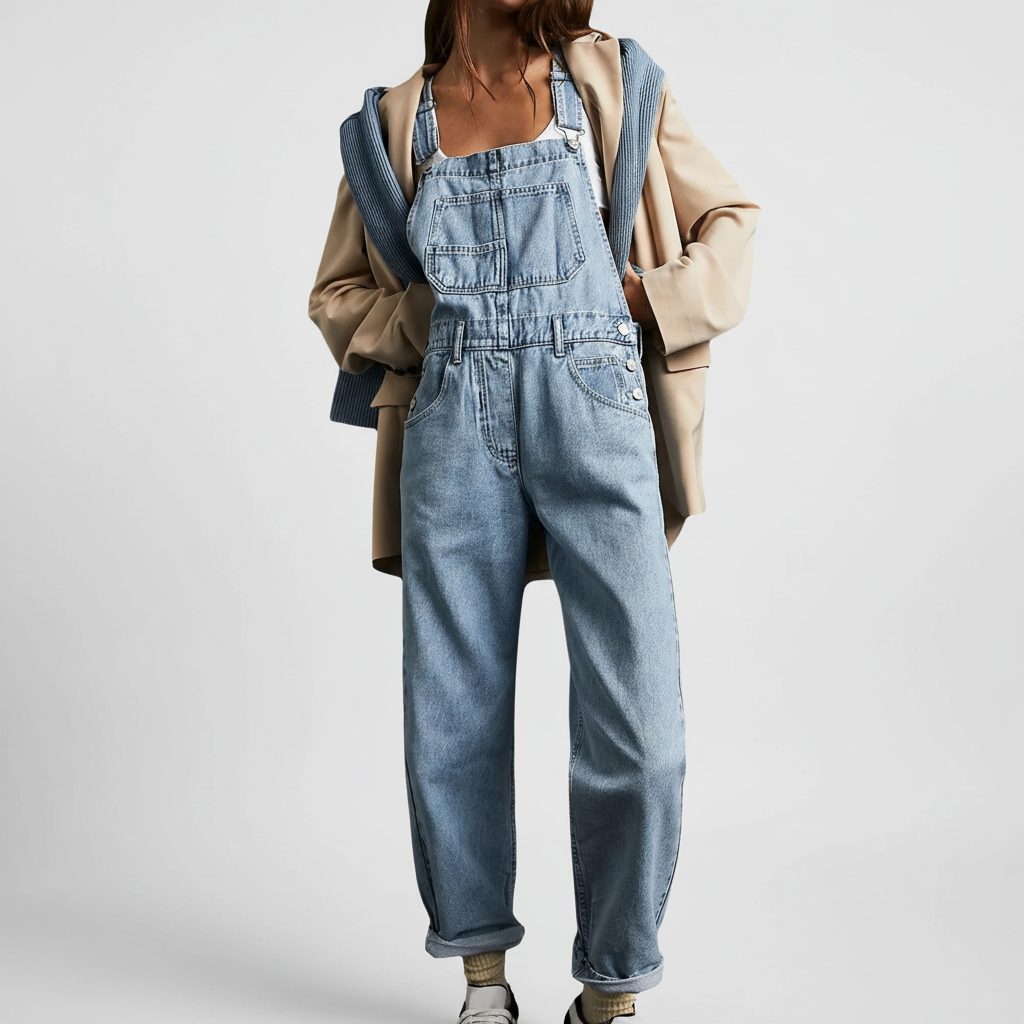 Posy | Losse jeanssalopette met wijde pijpen voor dames