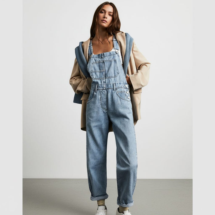 Posy | Losse jeanssalopette met wijde pijpen voor dames