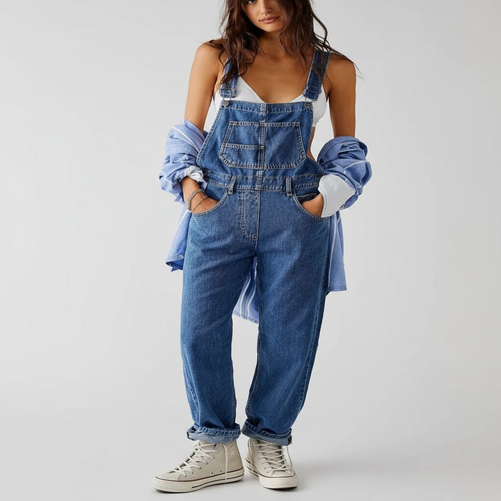 Posy | Losse jeanssalopette met wijde pijpen voor dames