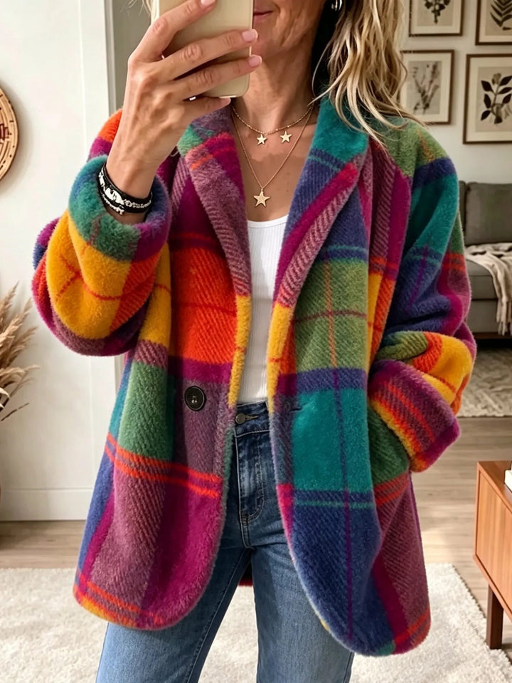 Rhonwen | Geruite lange cardigan-blazer met knopen voor dames