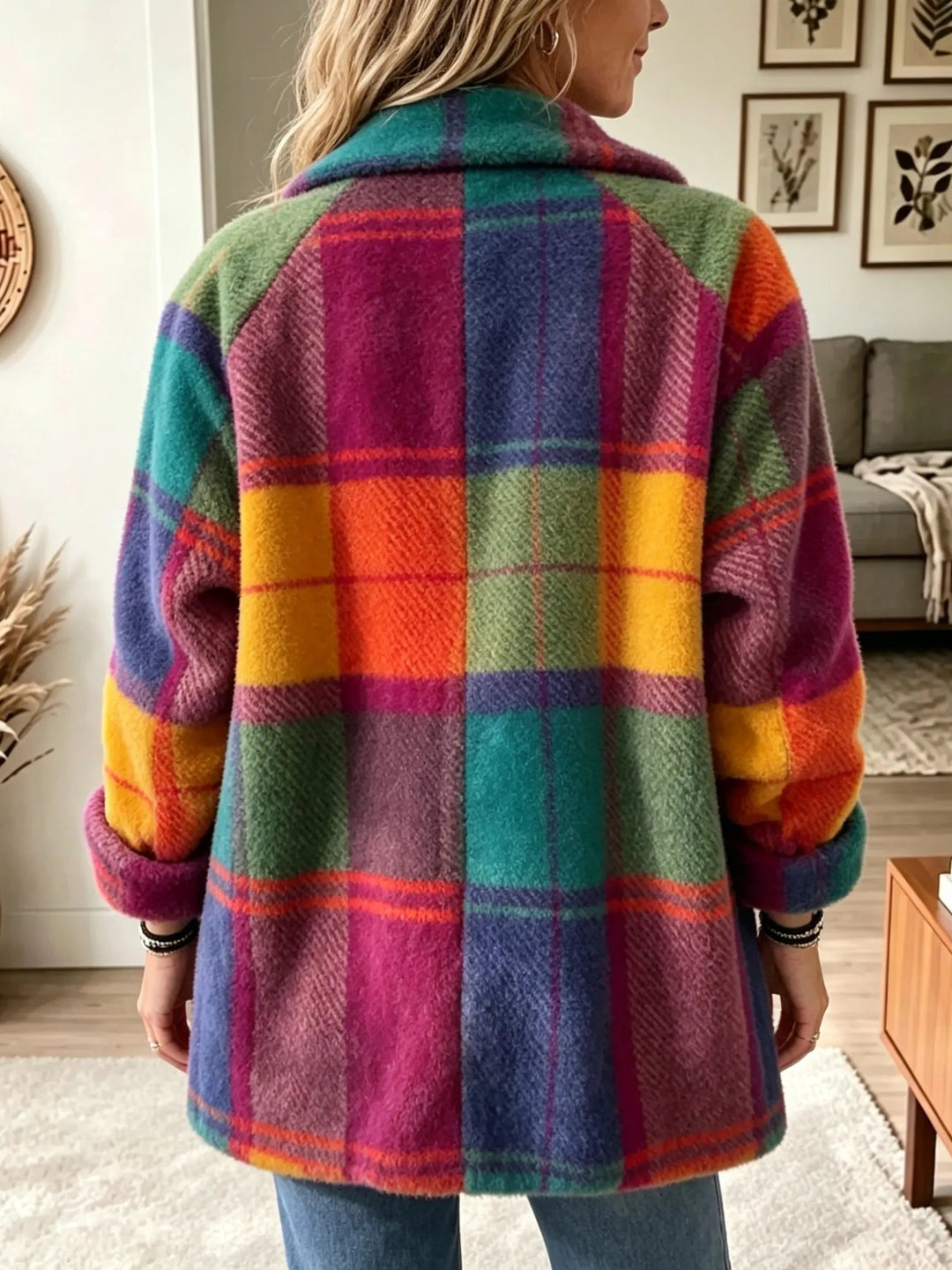 Rhonwen | Geruite lange cardigan-blazer met knopen voor dames