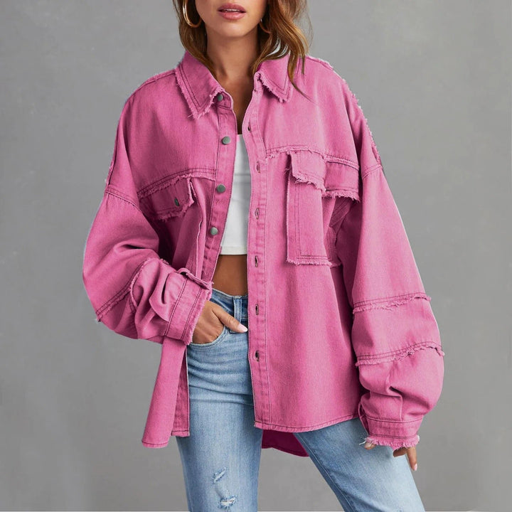 Rozenn | Oversized jeans overshirt met used details voor dames