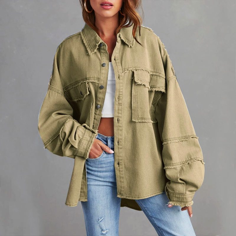 Rozenn | Oversized jeans overshirt met used details voor dames