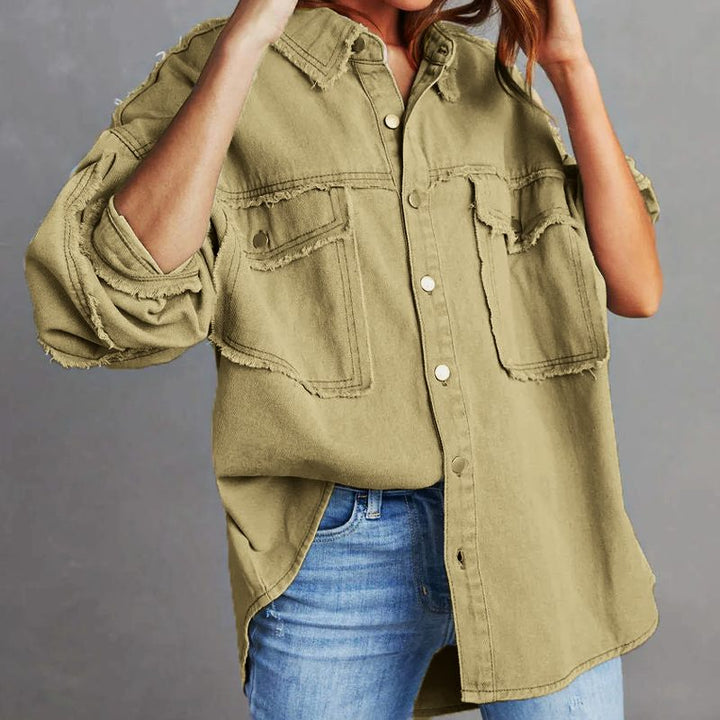 Rozenn | Oversized jeans overshirt met used details voor dames