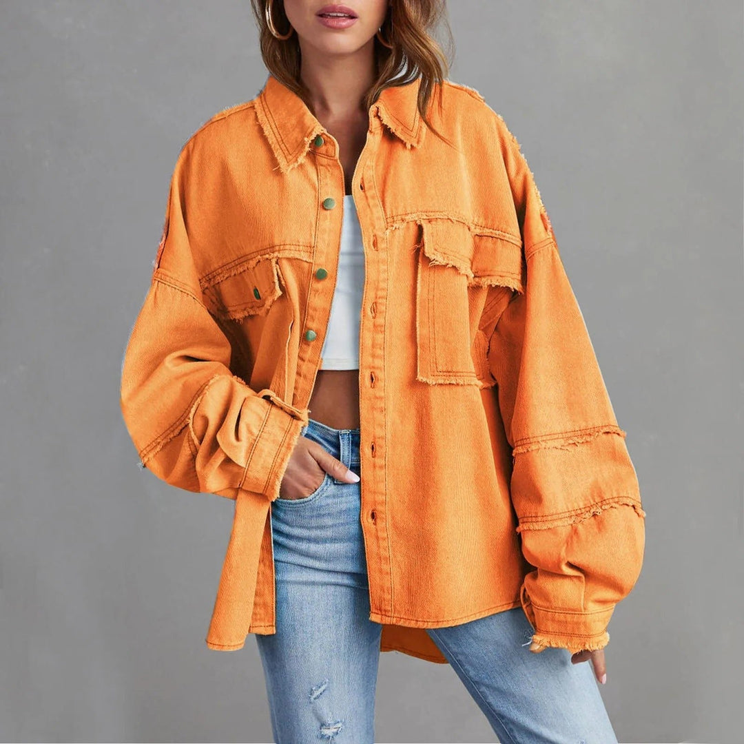 Rozenn | Oversized jeans overshirt met used details voor dames