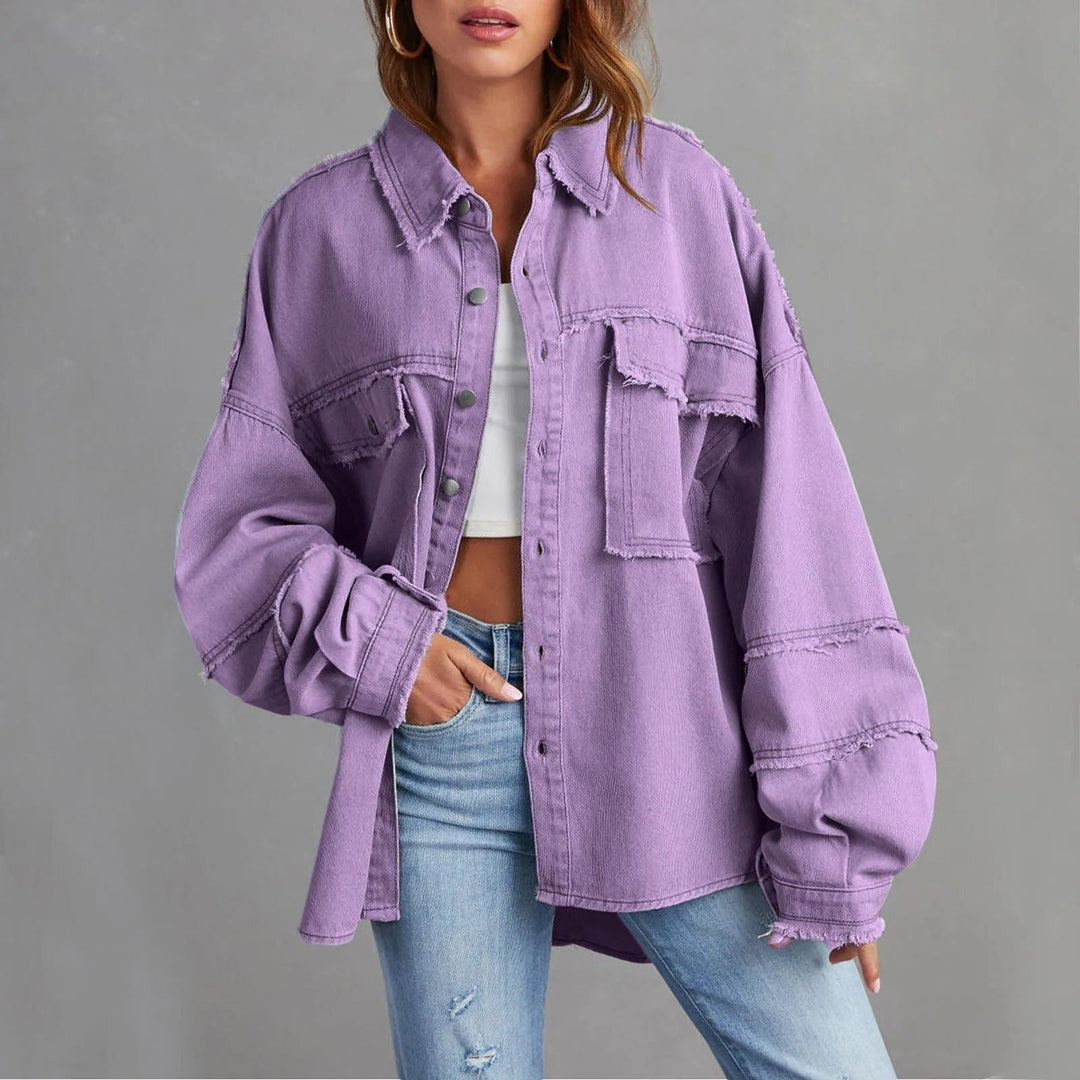 Rozenn | Oversized jeans overshirt met used details voor dames