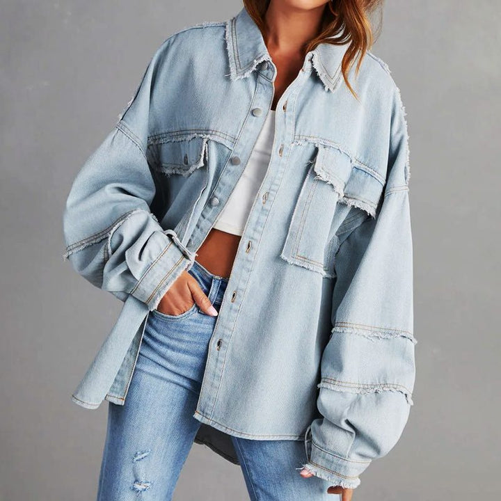 Rozenn | Oversized jeans overshirt met used details voor dames