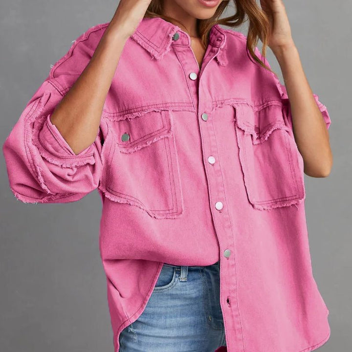 Rozenn | Oversized jeans overshirt met used details voor dames