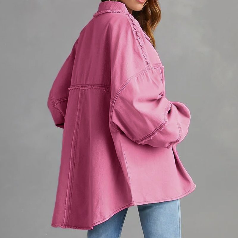 Rozenn | Oversized jeans overshirt met used details voor dames