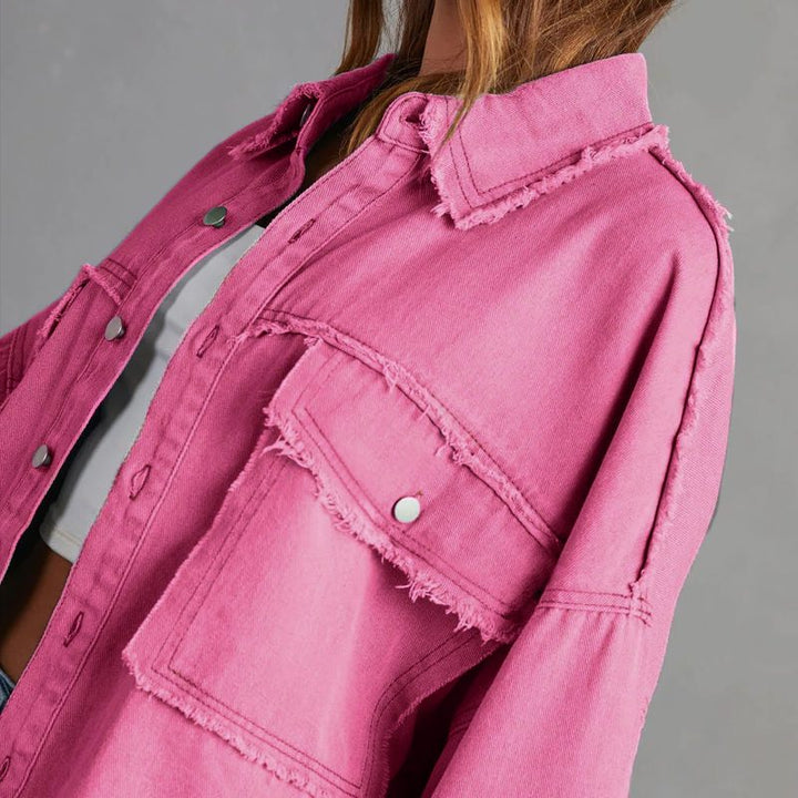 Rozenn | Oversized jeans overshirt met used details voor dames
