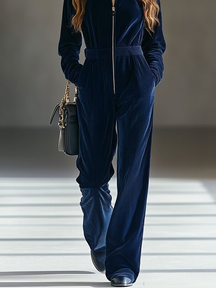 Sarafina | Losse ribfluwelen jumpsuit met rits voor dames