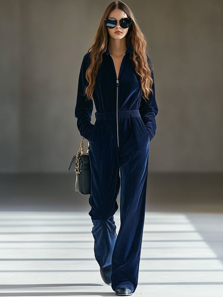 Sarafina | Losse ribfluwelen jumpsuit met rits voor dames