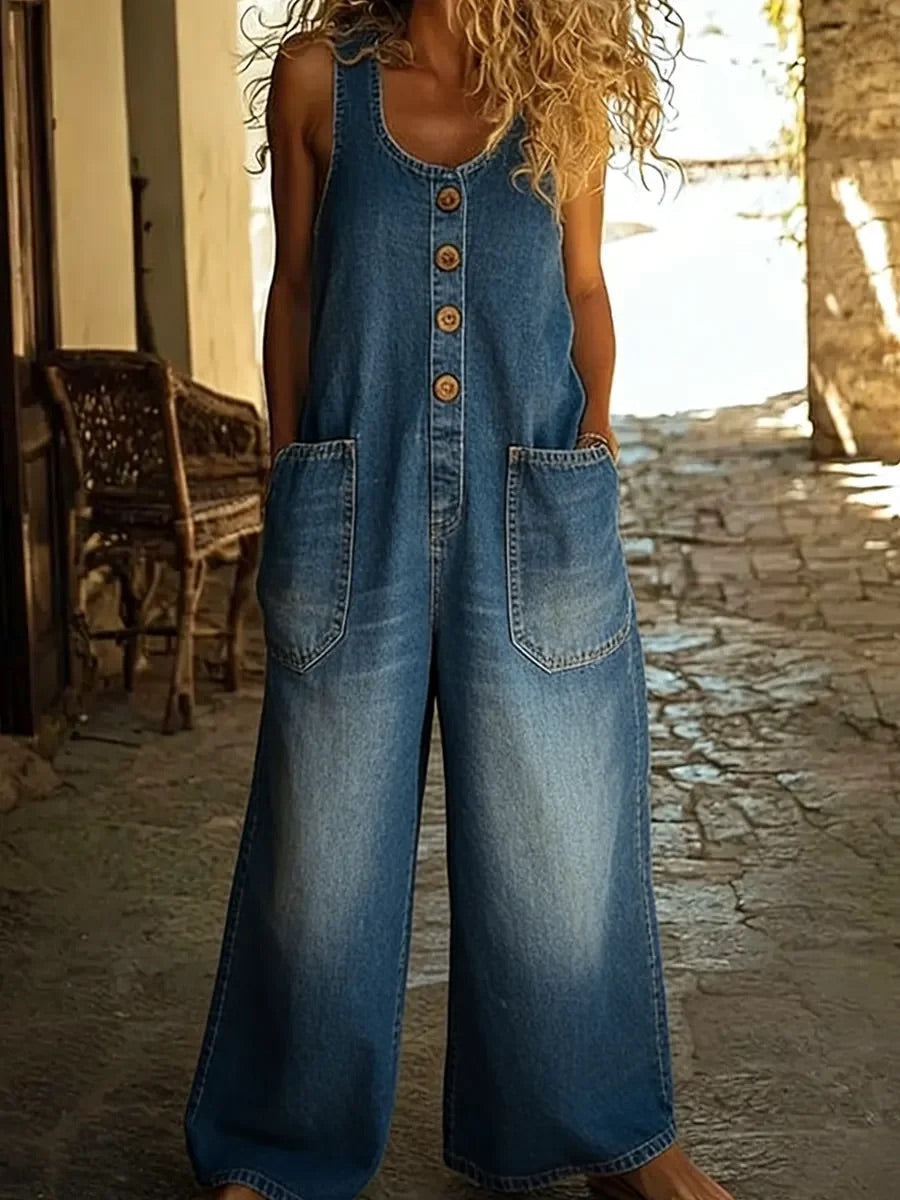 Graça - Vintage Gewassen Katoenen Denim Jumpsuit