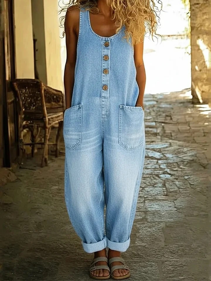 Graça - Vintage Gewassen Katoenen Denim Jumpsuit
