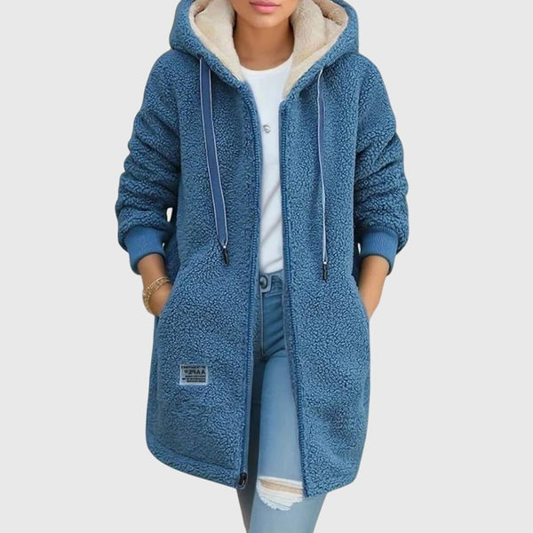 Sophie | Fleece jas met kap en sherpavoering voor dames