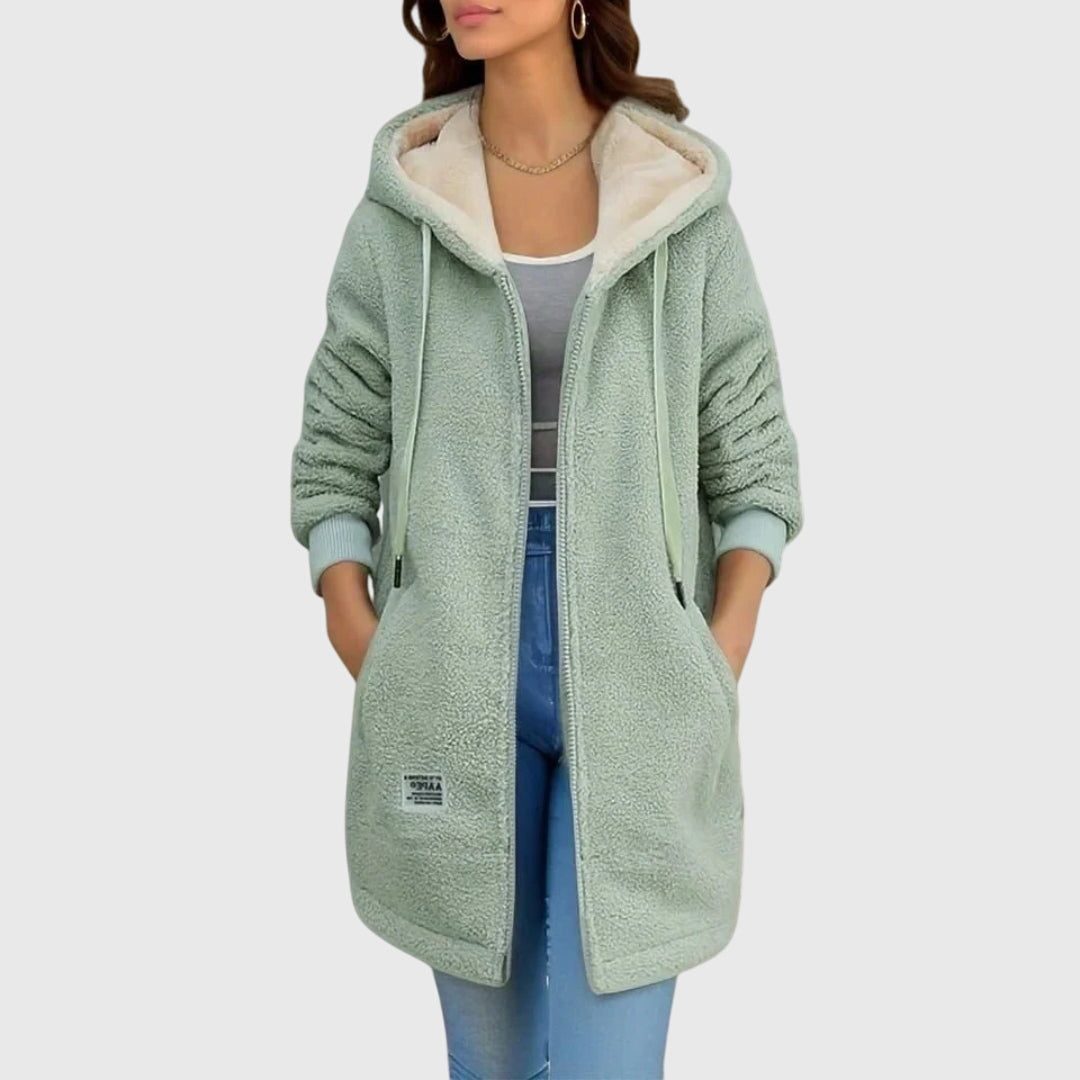 Sophie | Fleece jas met kap en sherpavoering voor dames