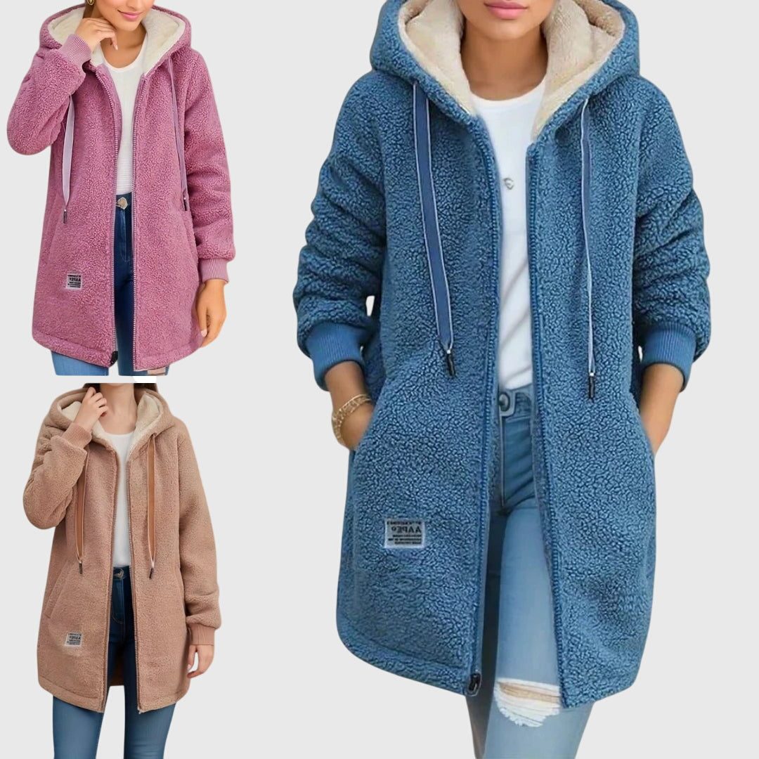 Sophie | Fleece jas met kap en sherpavoering voor dames