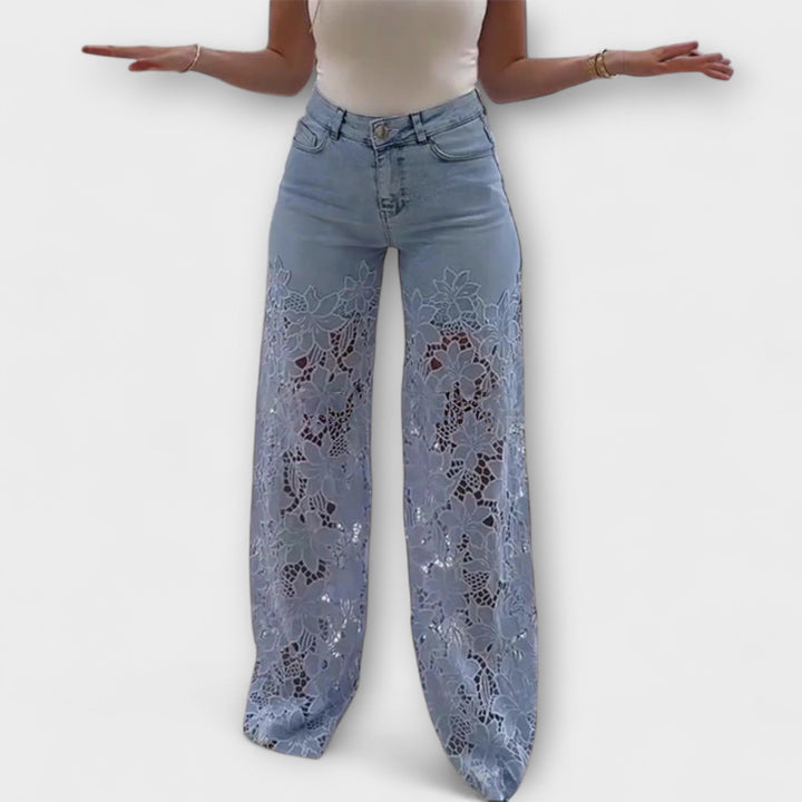 Trendy Spitzen-Patchwork-Jeans