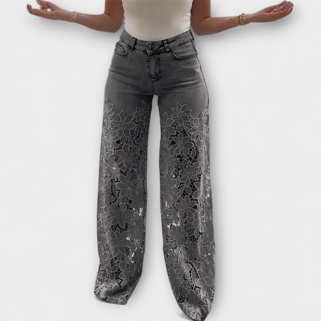 Trendy Spitzen-Patchwork-Jeans