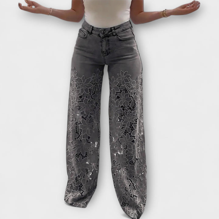 Trendy Spitzen-Patchwork-Jeans