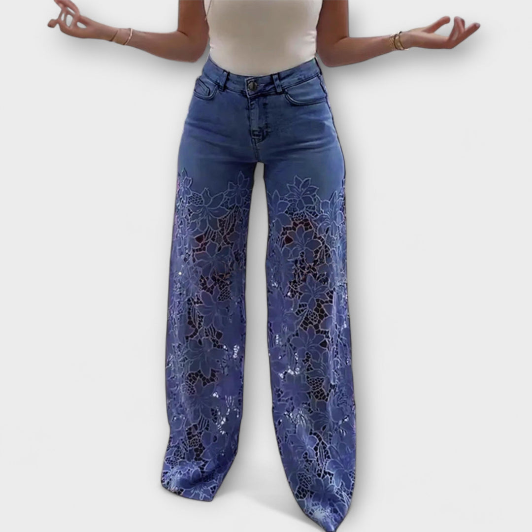 Trendy Spitzen-Patchwork-Jeans