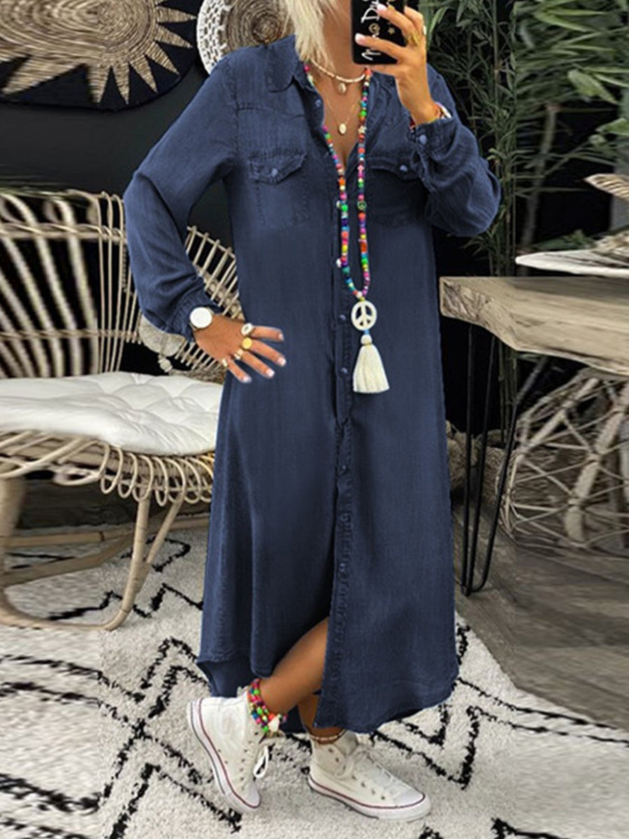 Helena - Casual Elegante Denim Overhemdjurk