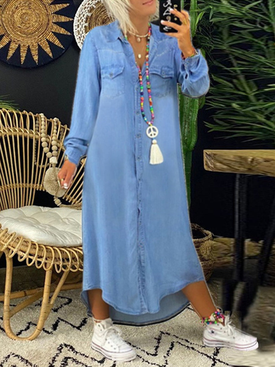 Helena - Casual Elegante Denim Overhemdjurk