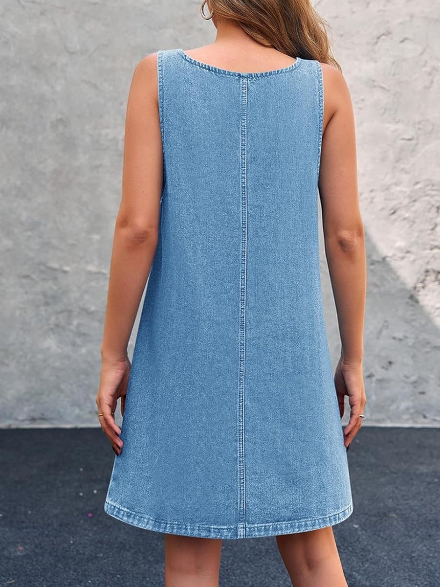 Irís - Casual Denim Spaghetti Jurk