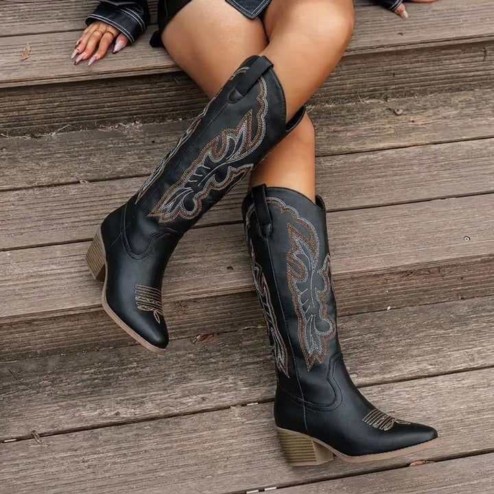 Wendeline | Geborduurde cowgirllaarzen met blokhak voor dames