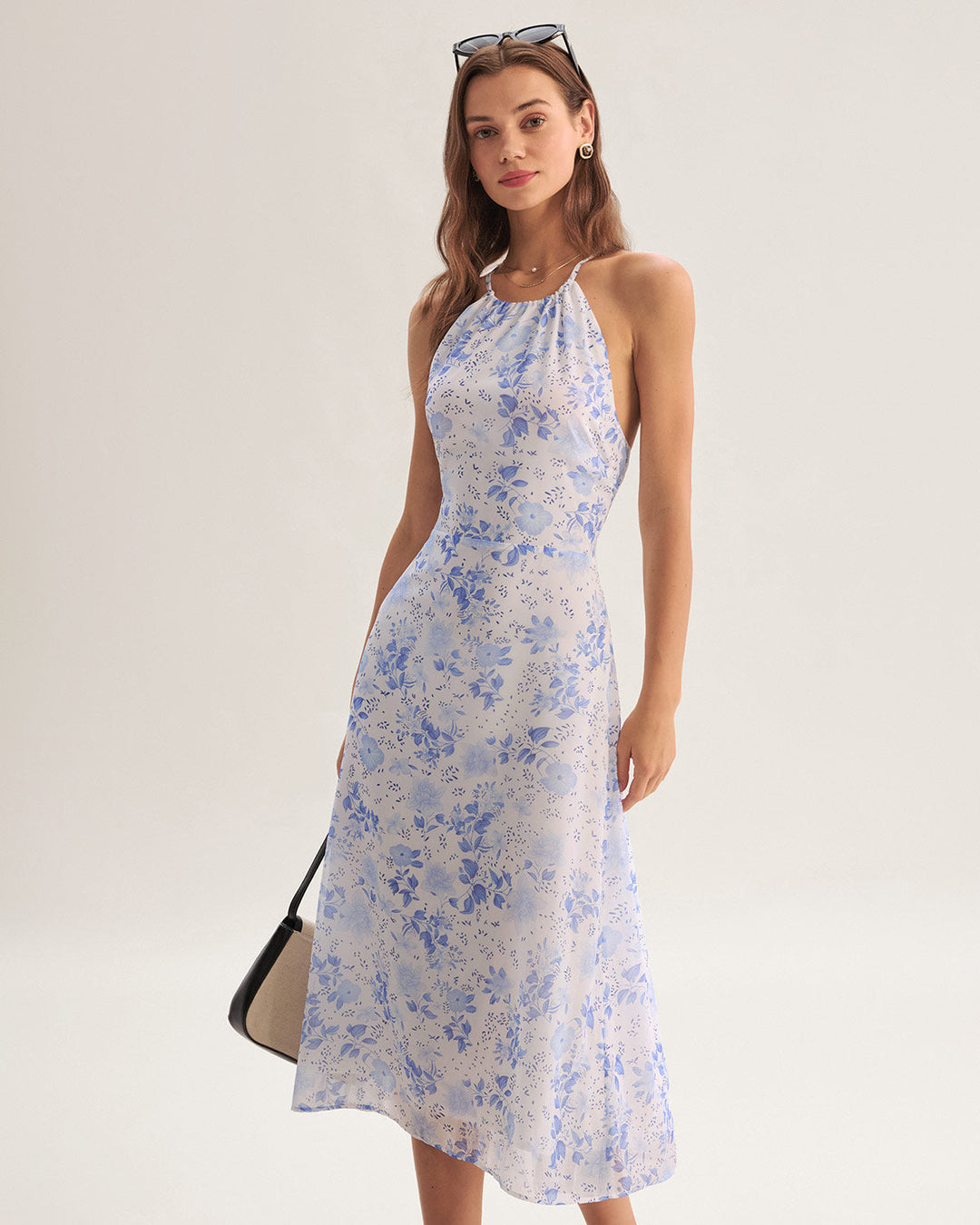 Clarice - Midi Jurk Blauw Bloemig
