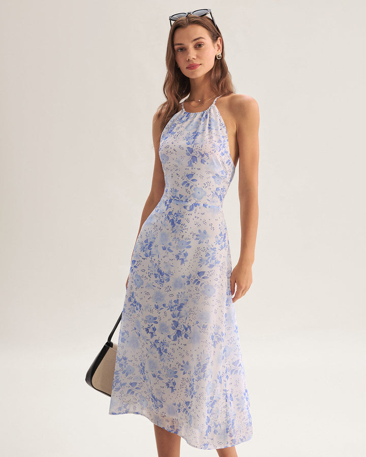 Clarice - Midi Jurk Blauw Bloemig