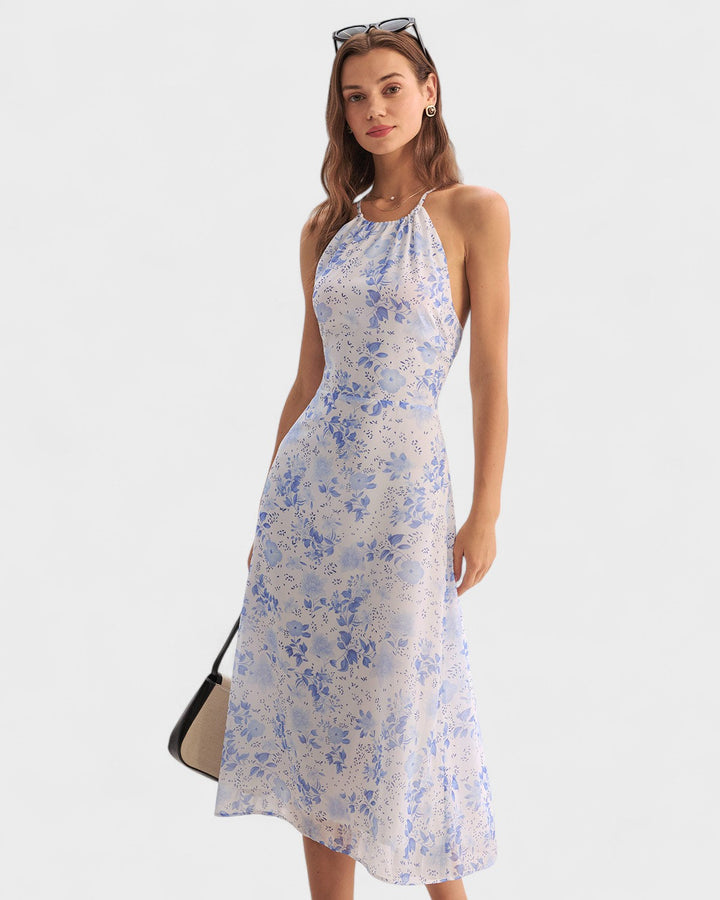 Clarice - Midi Jurk Blauw Bloemig