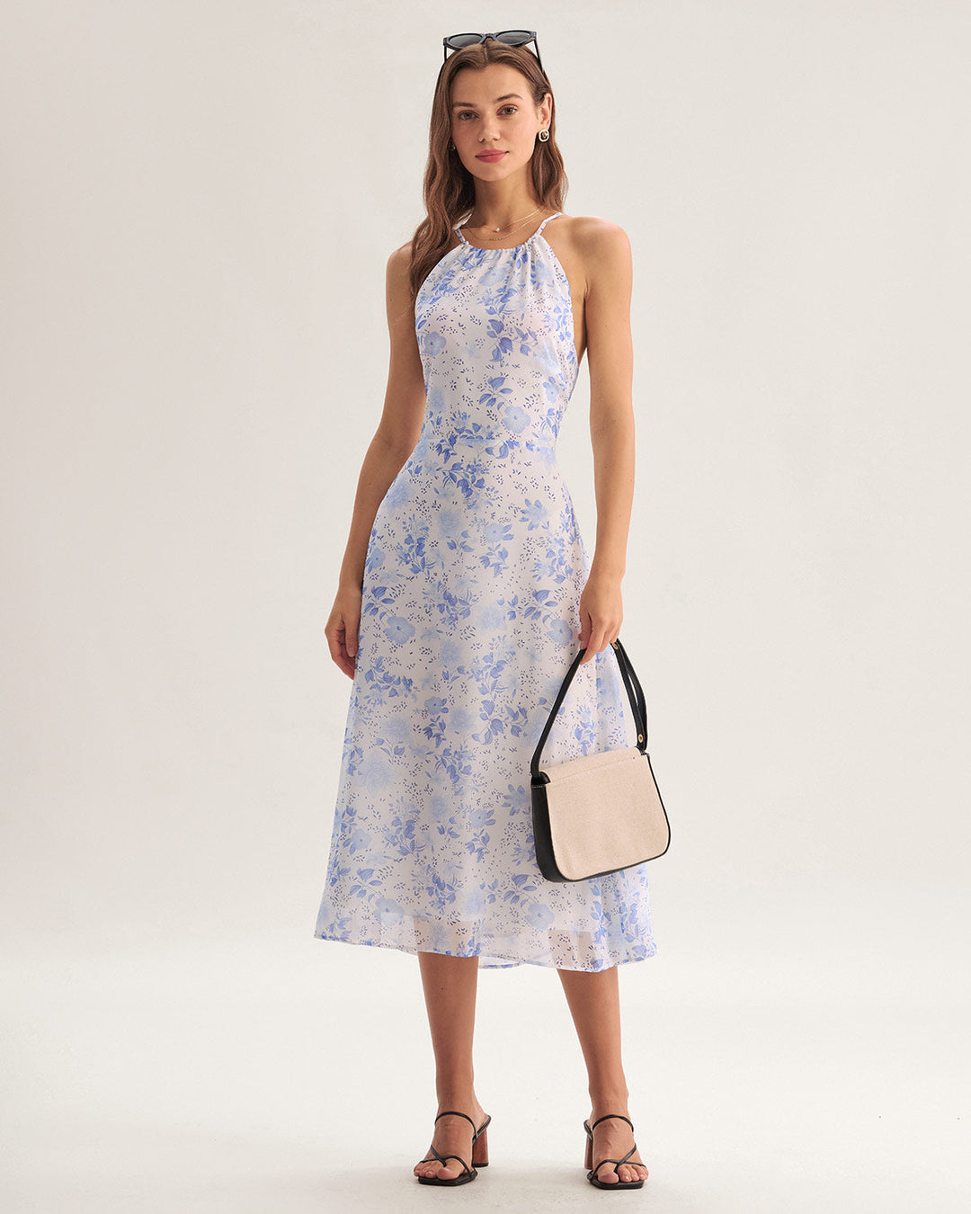 Clarice - Midi Jurk Blauw Bloemig