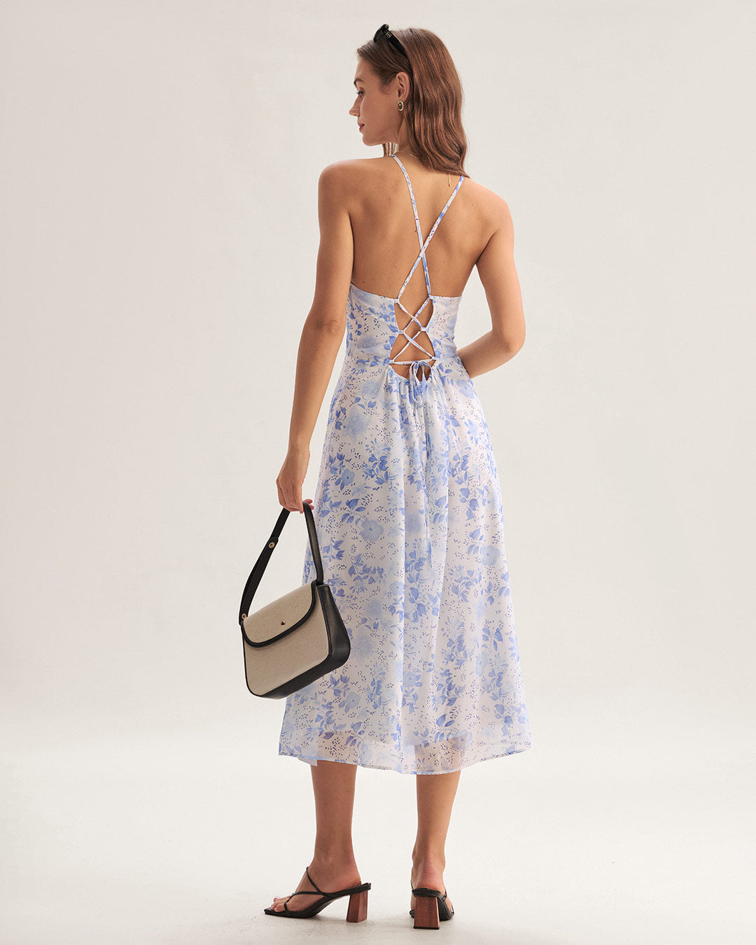 Clarice - Midi Jurk Blauw Bloemig