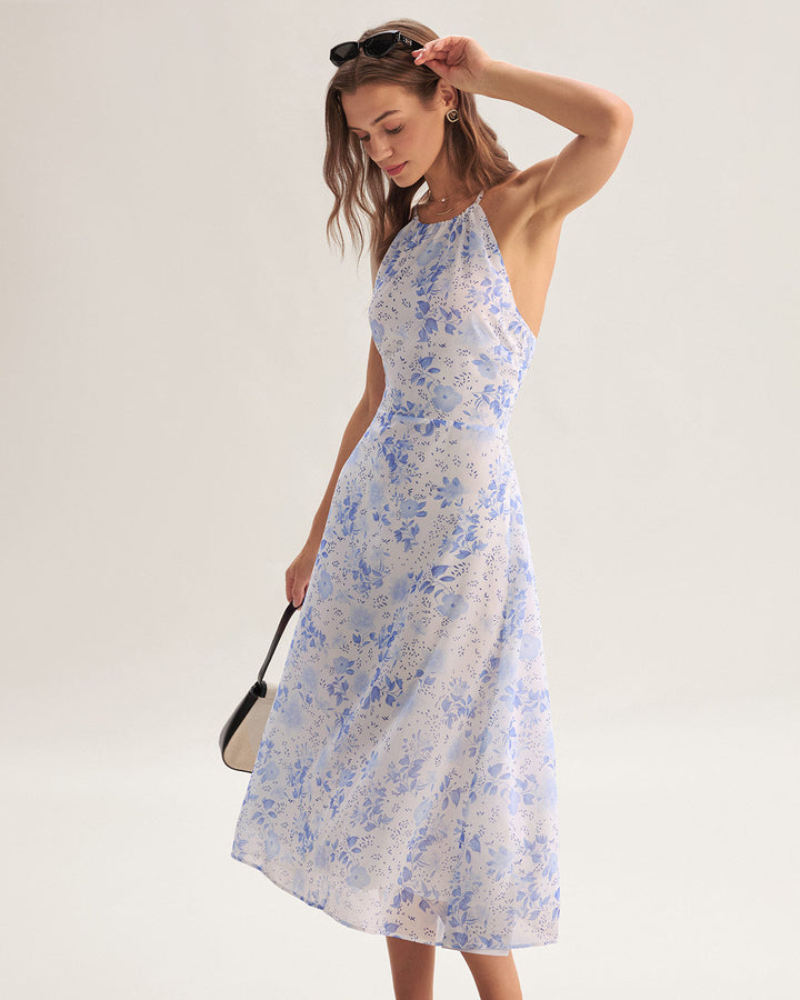 Clarice - Midi Jurk Blauw Bloemig