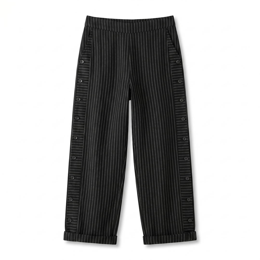 Amika | Gestreepte 7/8-broek met knopenrij opzij voor dames