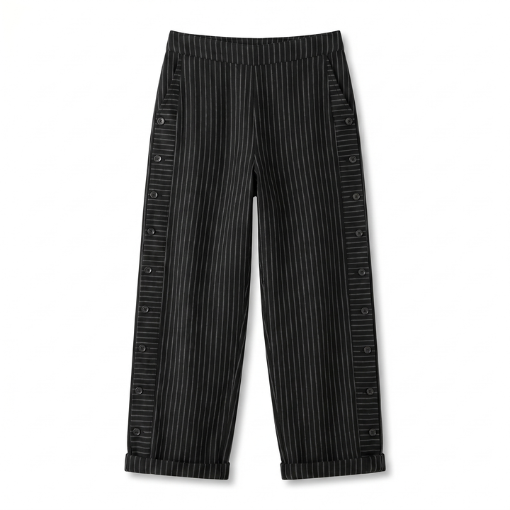 Amika | Gestreepte 7/8-broek met knopenrij opzij voor dames