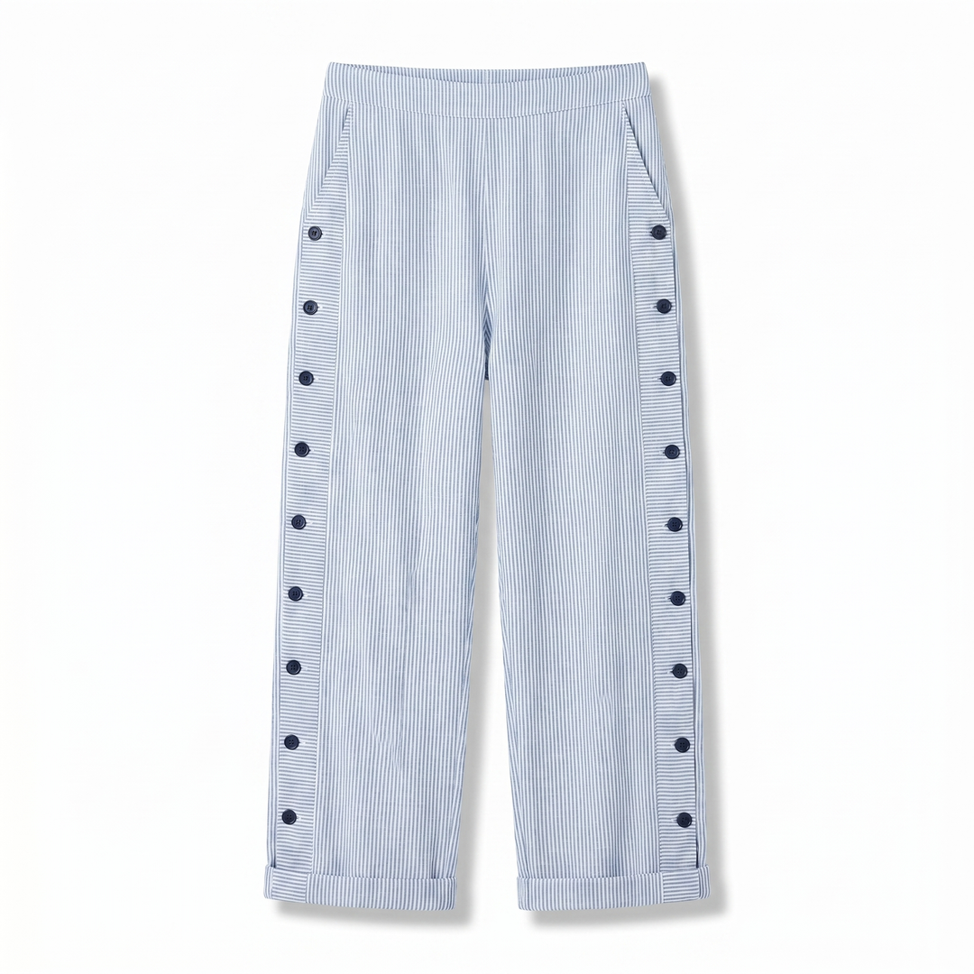 Amika | Gestreepte 7/8-broek met knopenrij opzij voor dames