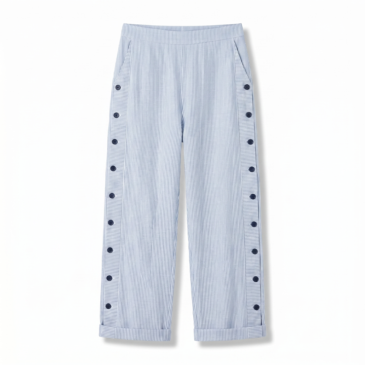 Amika | Gestreepte 7/8-broek met knopenrij opzij voor dames
