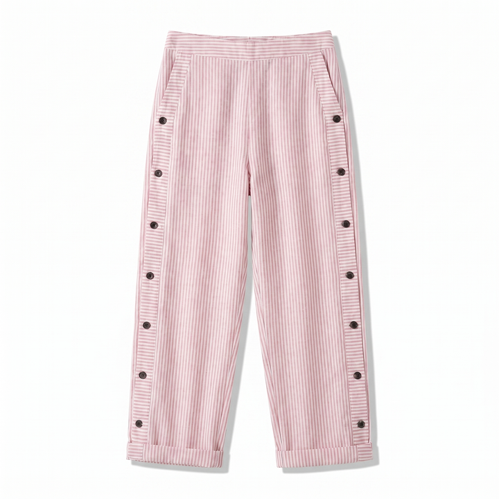 Amika | Gestreepte 7/8-broek met knopenrij opzij voor dames