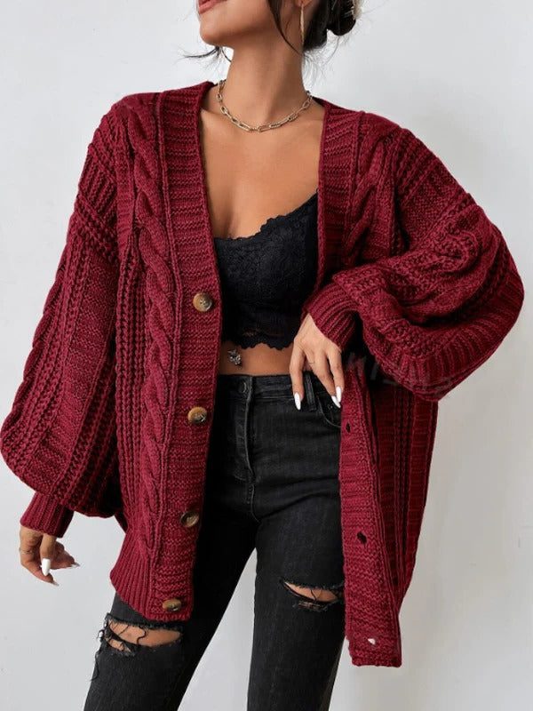 Zaina | Oversized kabelcardigan met knopen voor dames