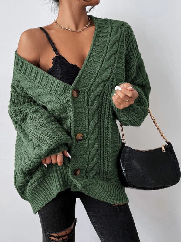 Zaina | Oversized kabelcardigan met knopen voor dames