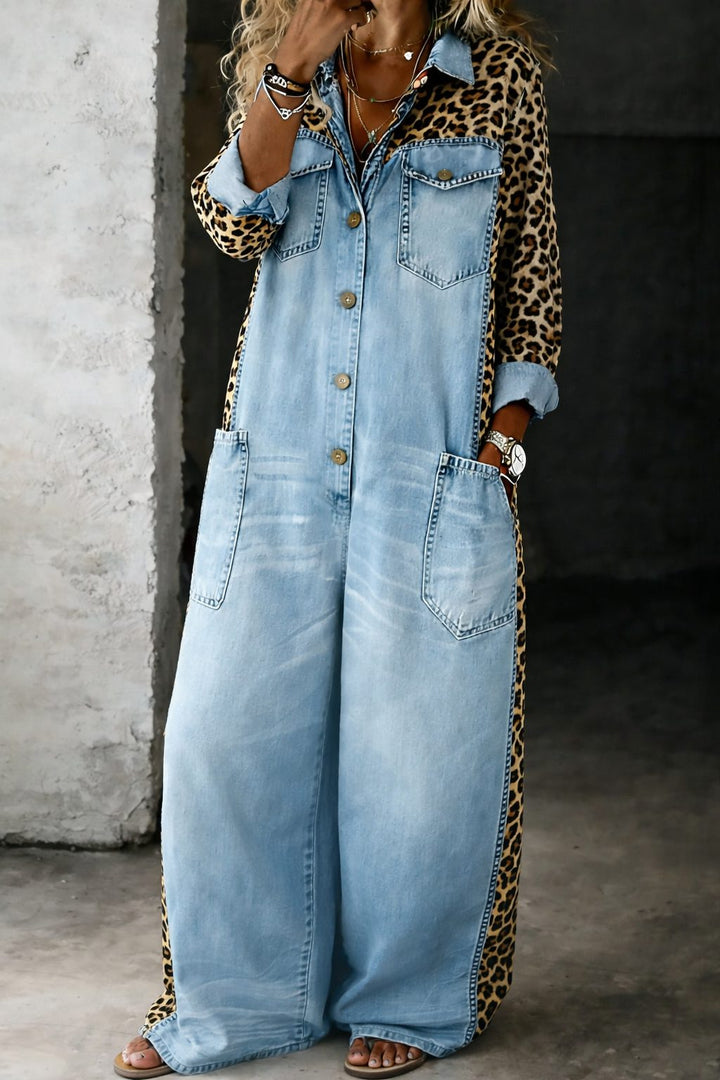 Zara | Jeansjumpsuit met luipaardmouwen en lange mouwen voor dames