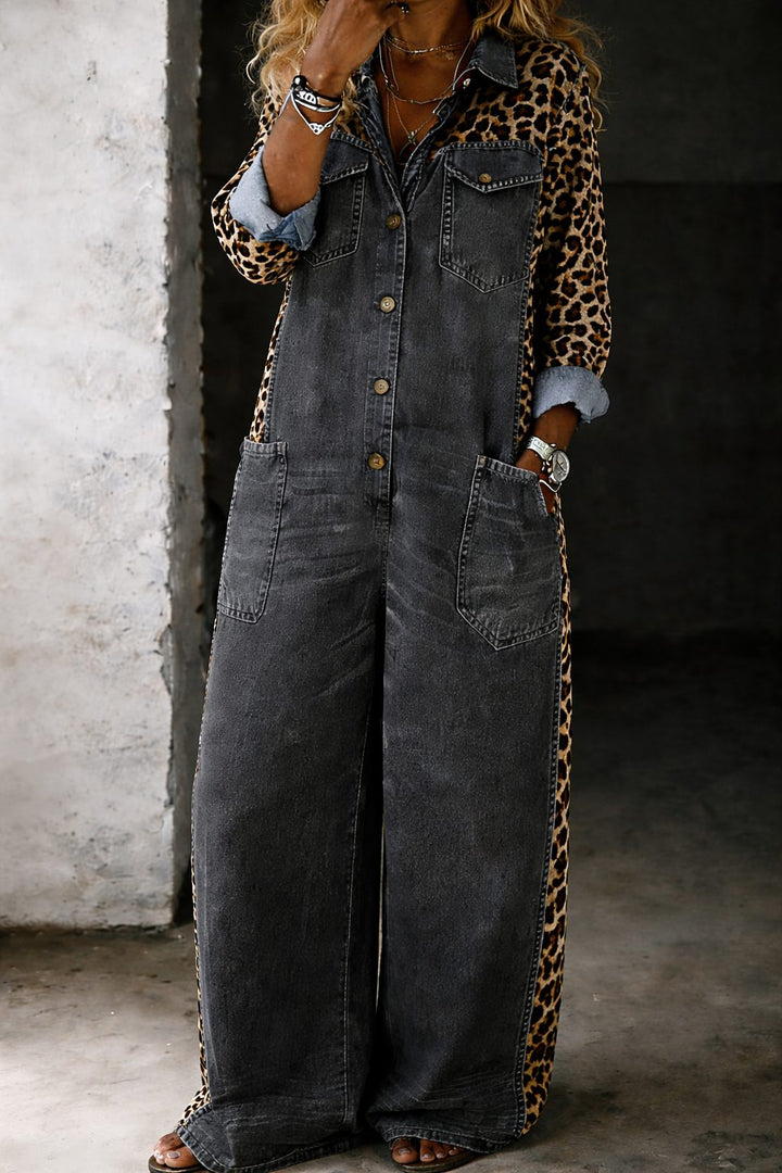 Zara | Jeansjumpsuit met luipaardmouwen en lange mouwen voor dames