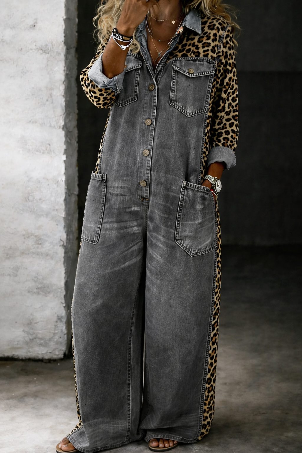 Zara | Jeansjumpsuit met luipaardmouwen en lange mouwen voor dames