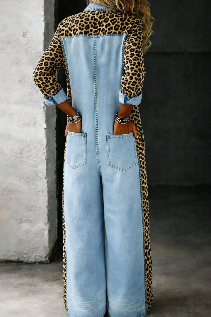 Zara | Jeansjumpsuit met luipaardmouwen en lange mouwen voor dames